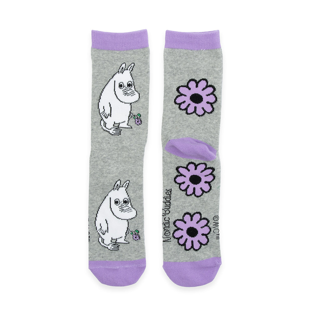Moomintroll&#39;s Flower Socks 36-42 Grey - Nordicbuddies - The Official Moomin Shop