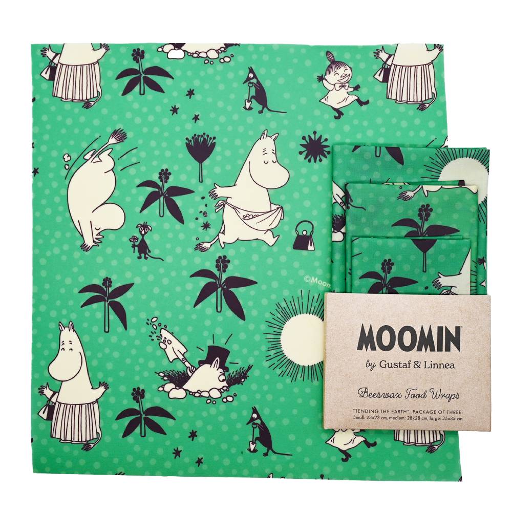 Moomintroll Bees Wax Wrap Tending The Earth 3-pack - Gustaf &amp; Linnea - The Official Moomin Shop