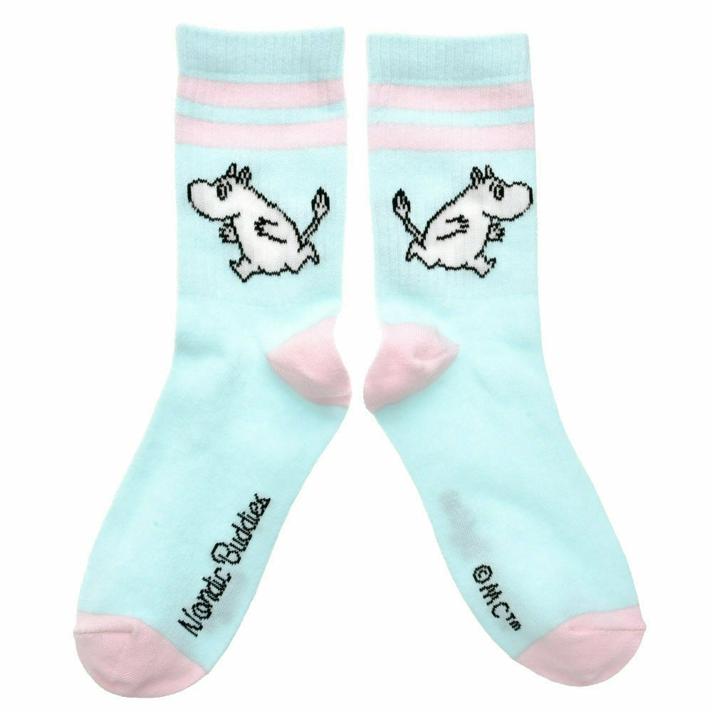 Moomintroll Running Retro Socks 36-42 Blue/Pink - The Official Moomin Shop