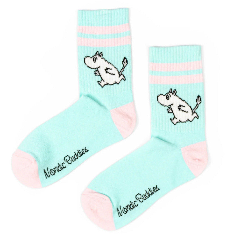 Moomintroll Running Retro Socks 36-42 Blue/Pink - The Official Moomin Shop