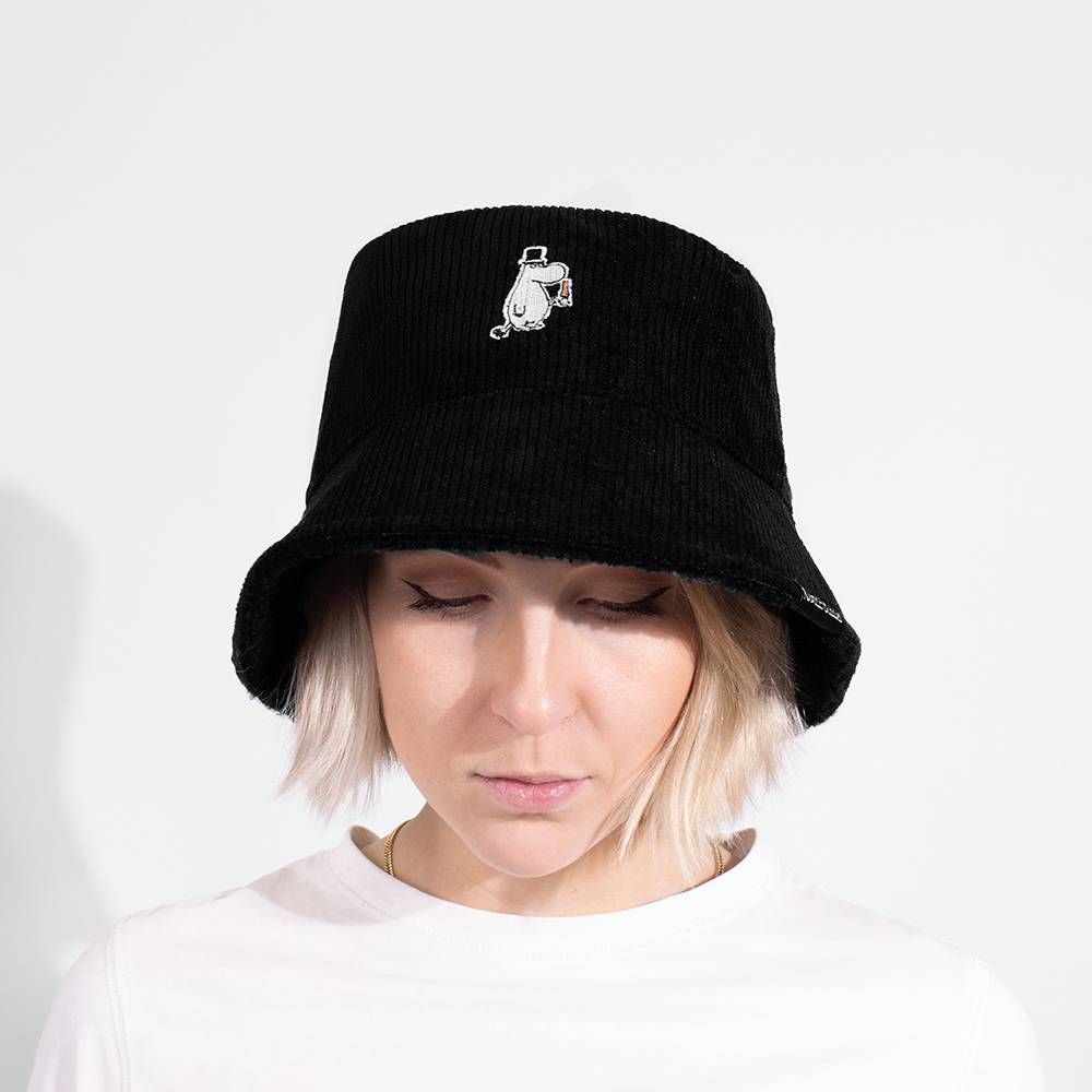 Moominpappa Corduroy Bucket Hat Adults Black - Nordicbuddies