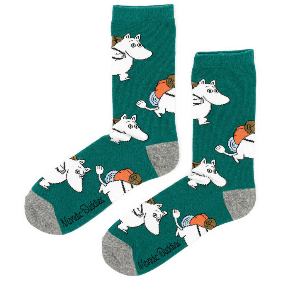 Moomintroll Adventuring Socks Green - Nordicbuddies - The Official Moomin Shop
