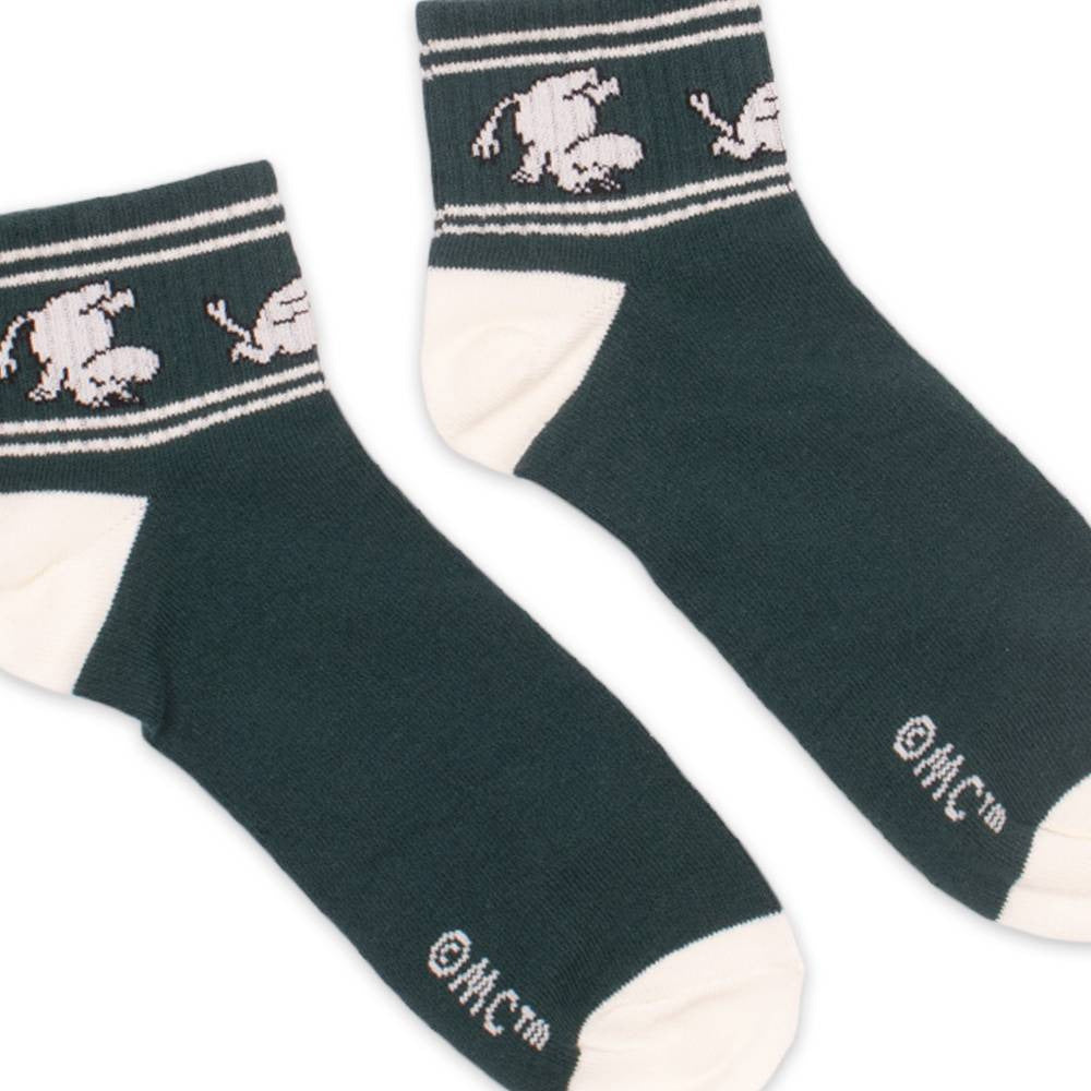 Moomintroll Running Retro Ankle Socks Green 40-45 - Nordicbuddies - The Official Moomin Shop