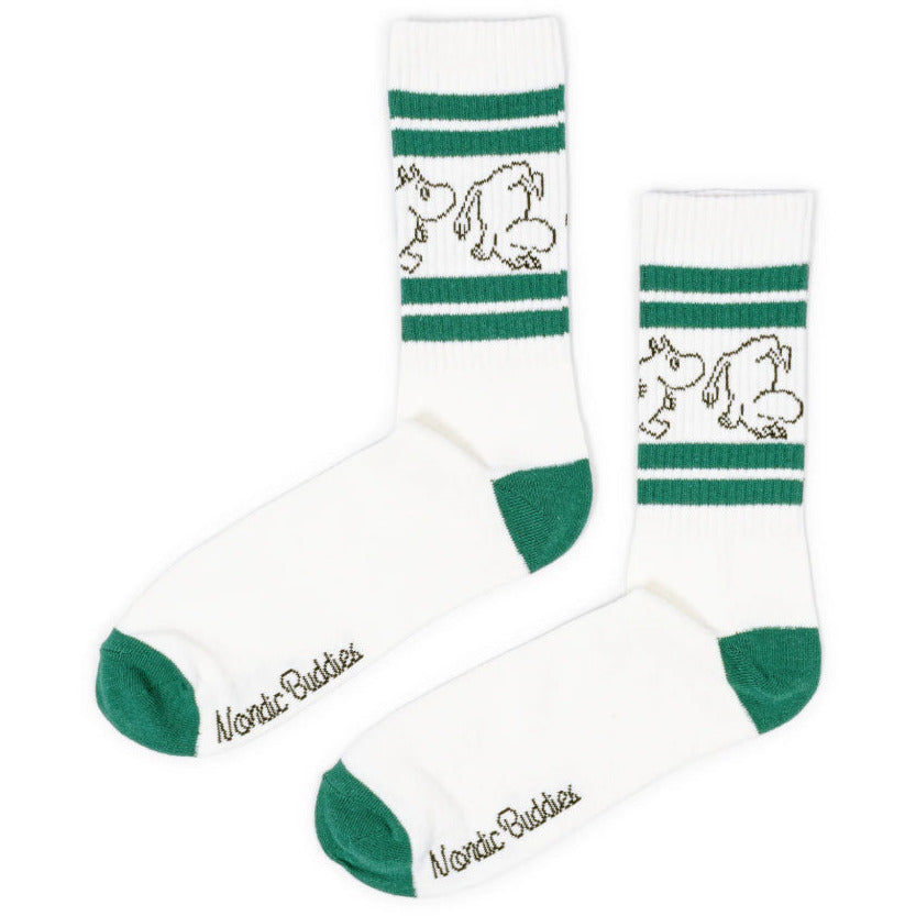 Moomintroll Retro Socks 40-45 White/Green - The Official Moomin Shop
